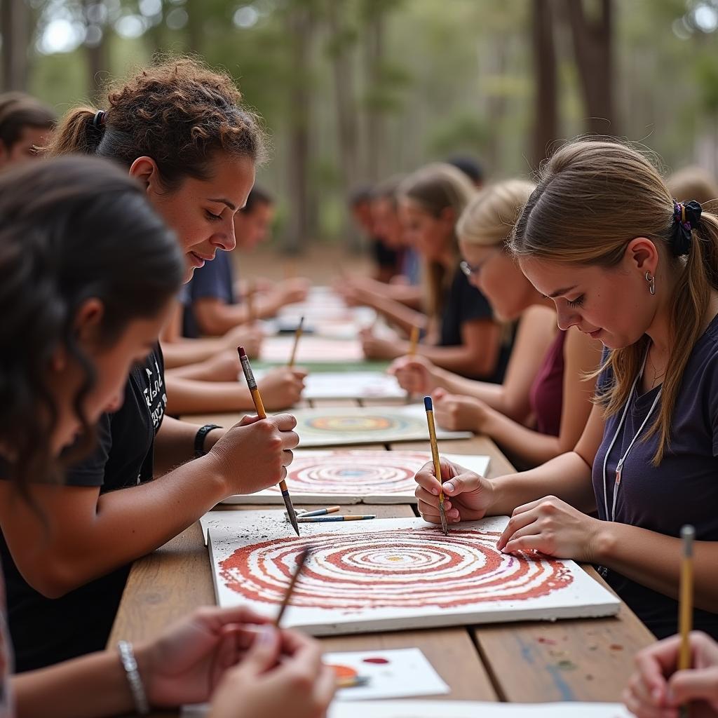 Participants learning traditional Aboriginal art techniques in Cairns