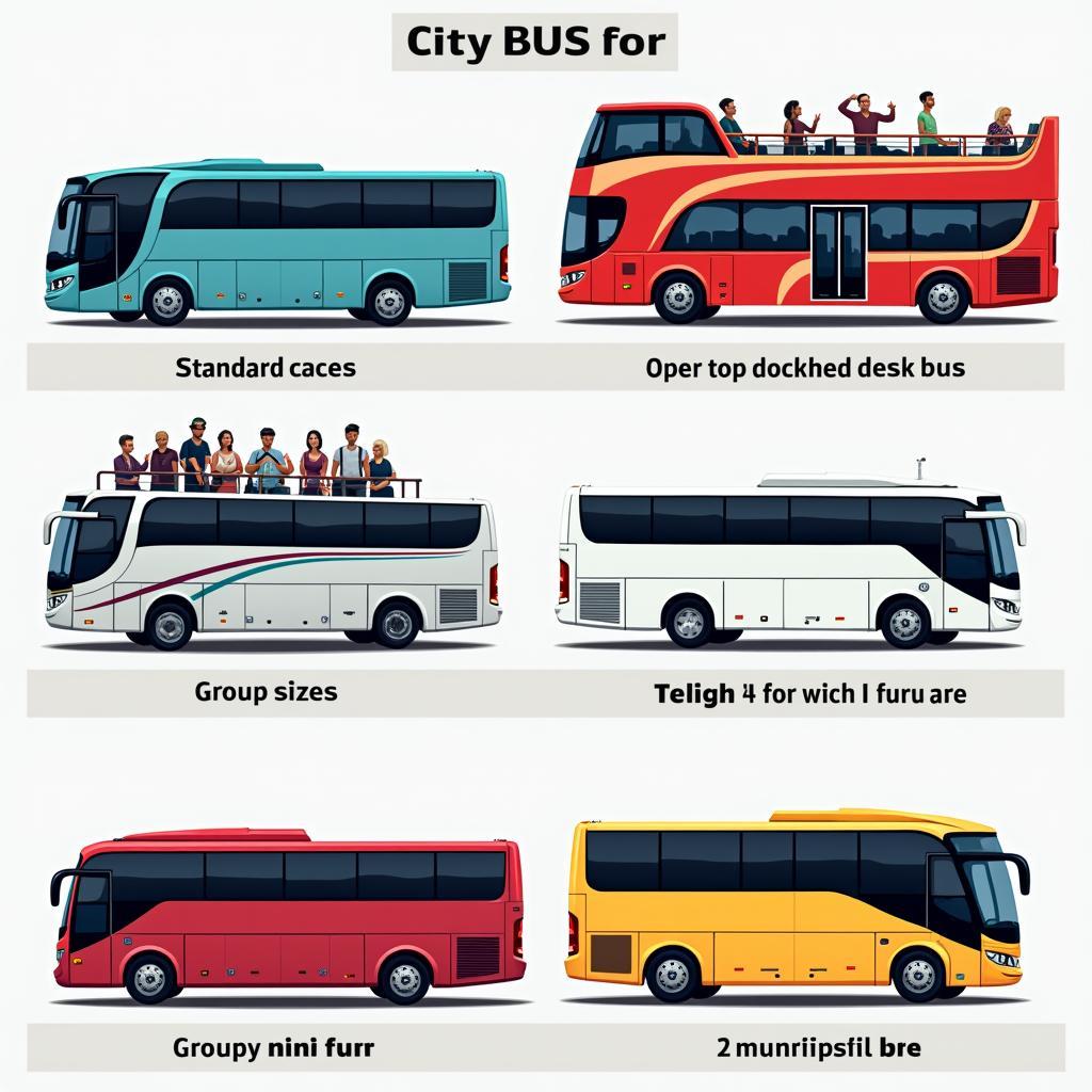 Various Abu Dhabi City Tour Bus Options: A collage showcasing different types of buses available for city tours in Abu Dhabi, ranging from standard coaches to luxurious double-decker buses.