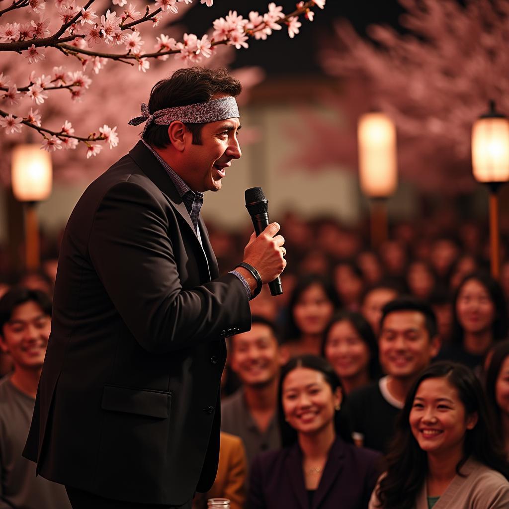 Adam Sandler performing stand-up comedy in Japan