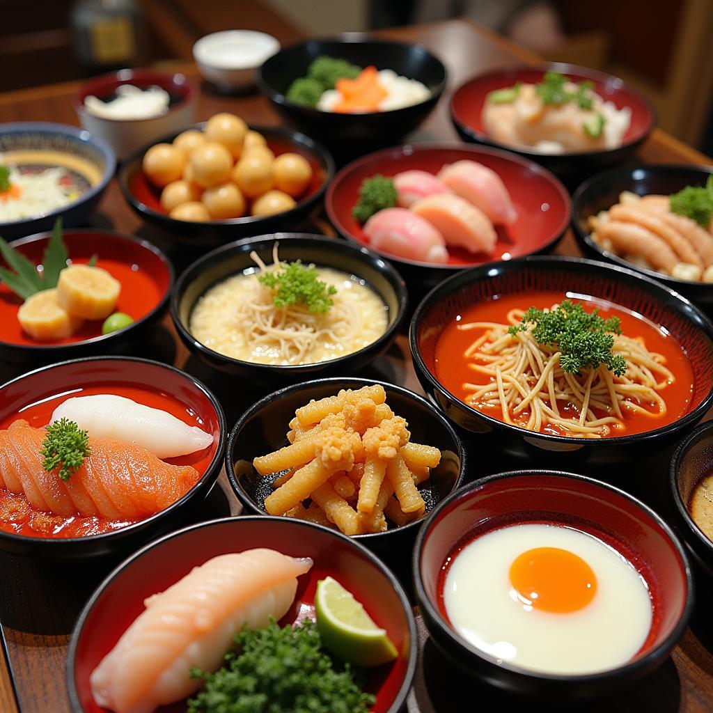 Adama Toure enjoying a variety of Japanese dishes