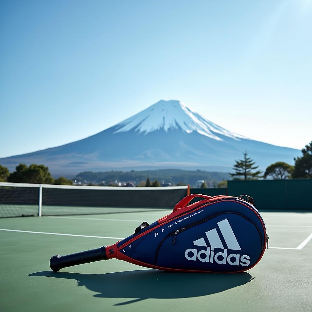 adidas barricade iv tour 6 racquet bag with Mount Fuji in the background