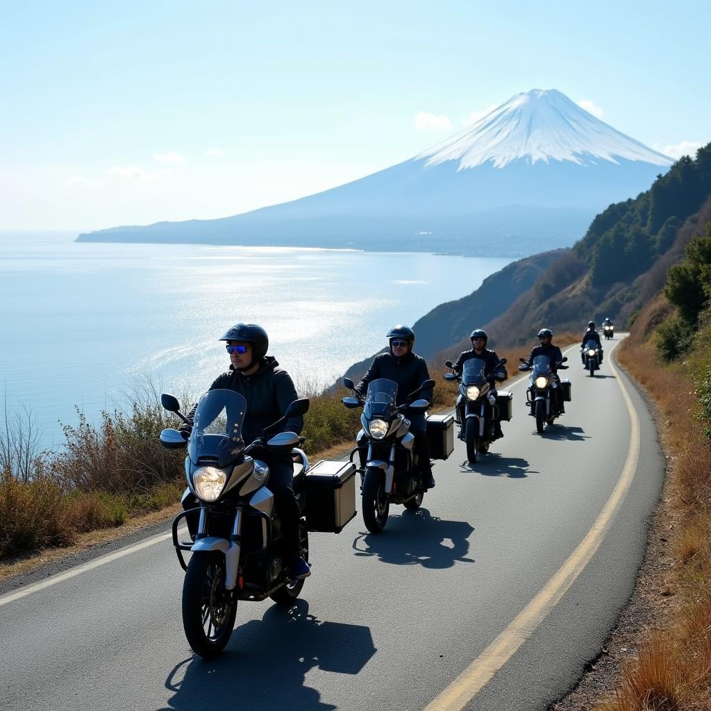 Riding scenic roads in Japan on an adventure bike tour