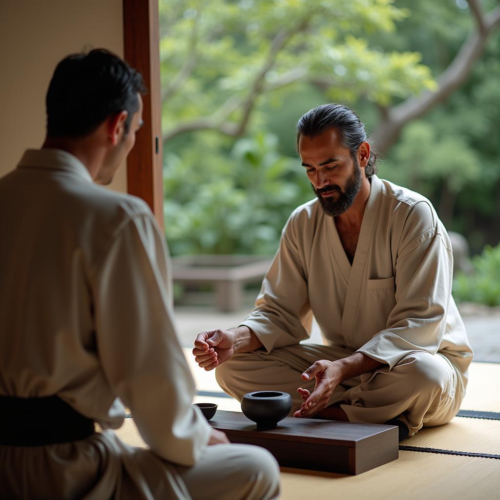 Ady Suleiman participating in a traditional Japanese tea ceremony