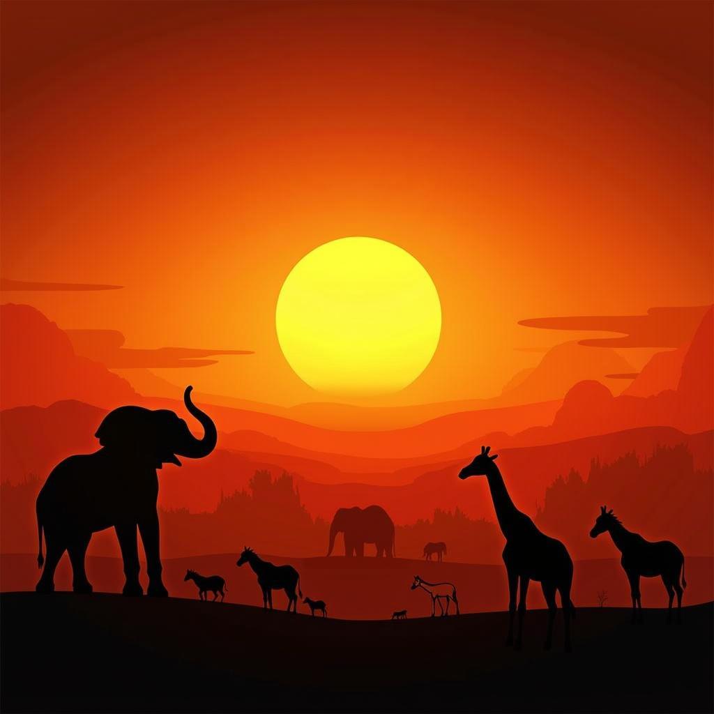 African Safari Sunset with Diverse Wildlife