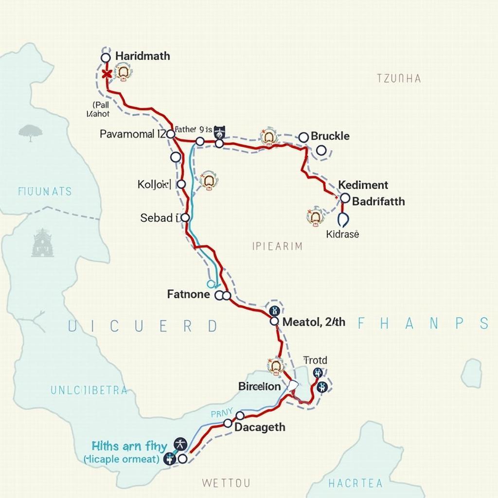 Map of Aharidwara, Kedarnath, and Badrinath Route