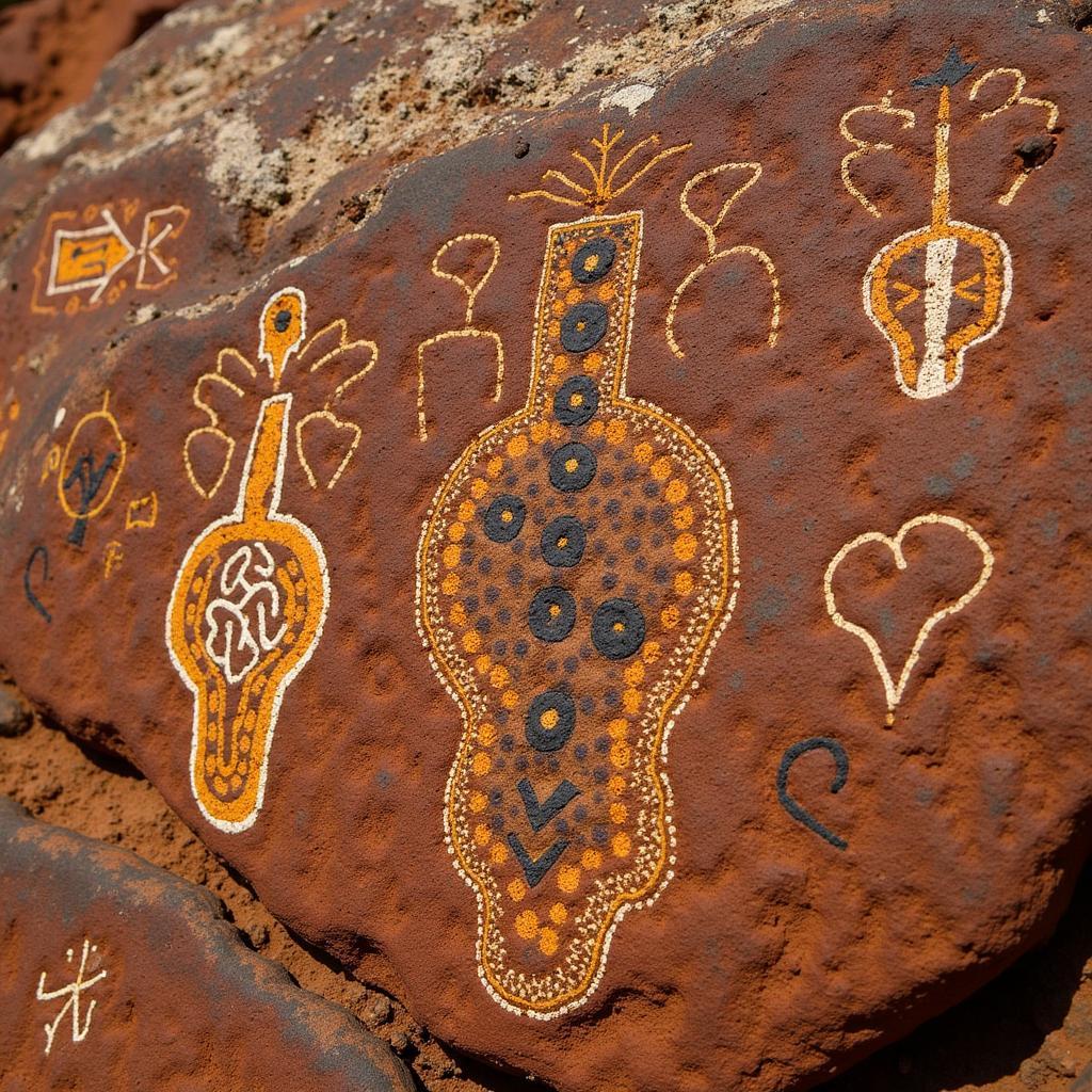 Ancient Aboriginal rock art depicting stories and symbols