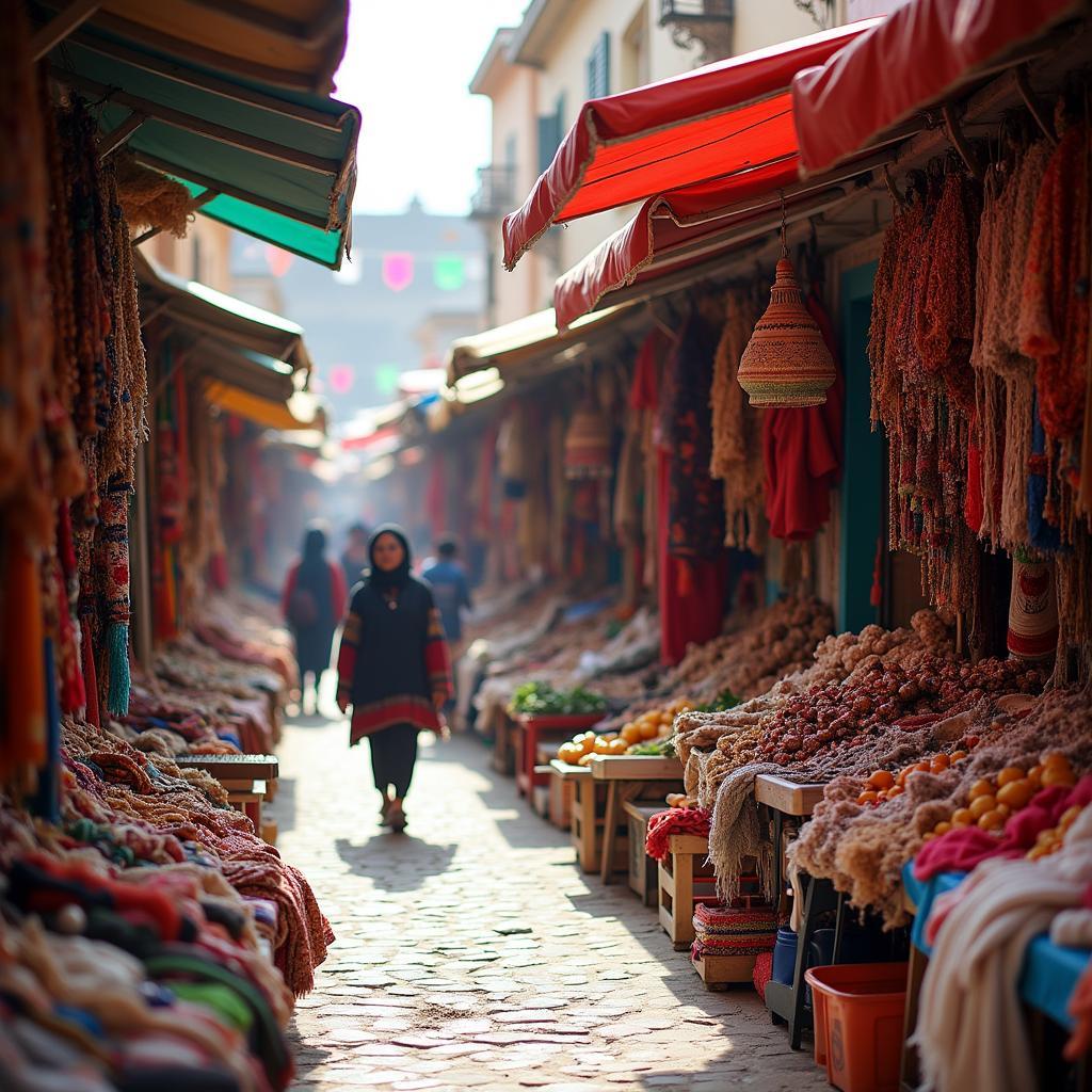 Bustling local market scene in Almora, showcasing traditional crafts and local produce