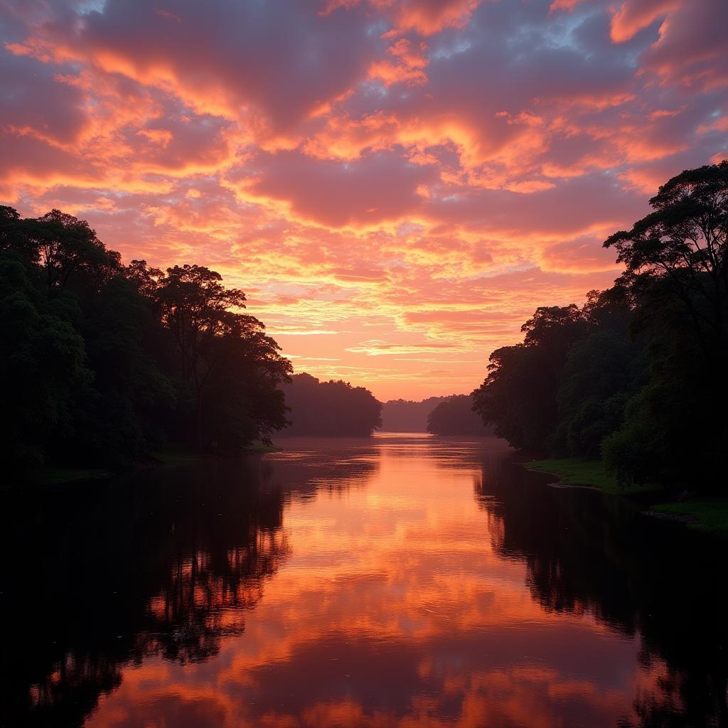 Sunset Over the Amazon River