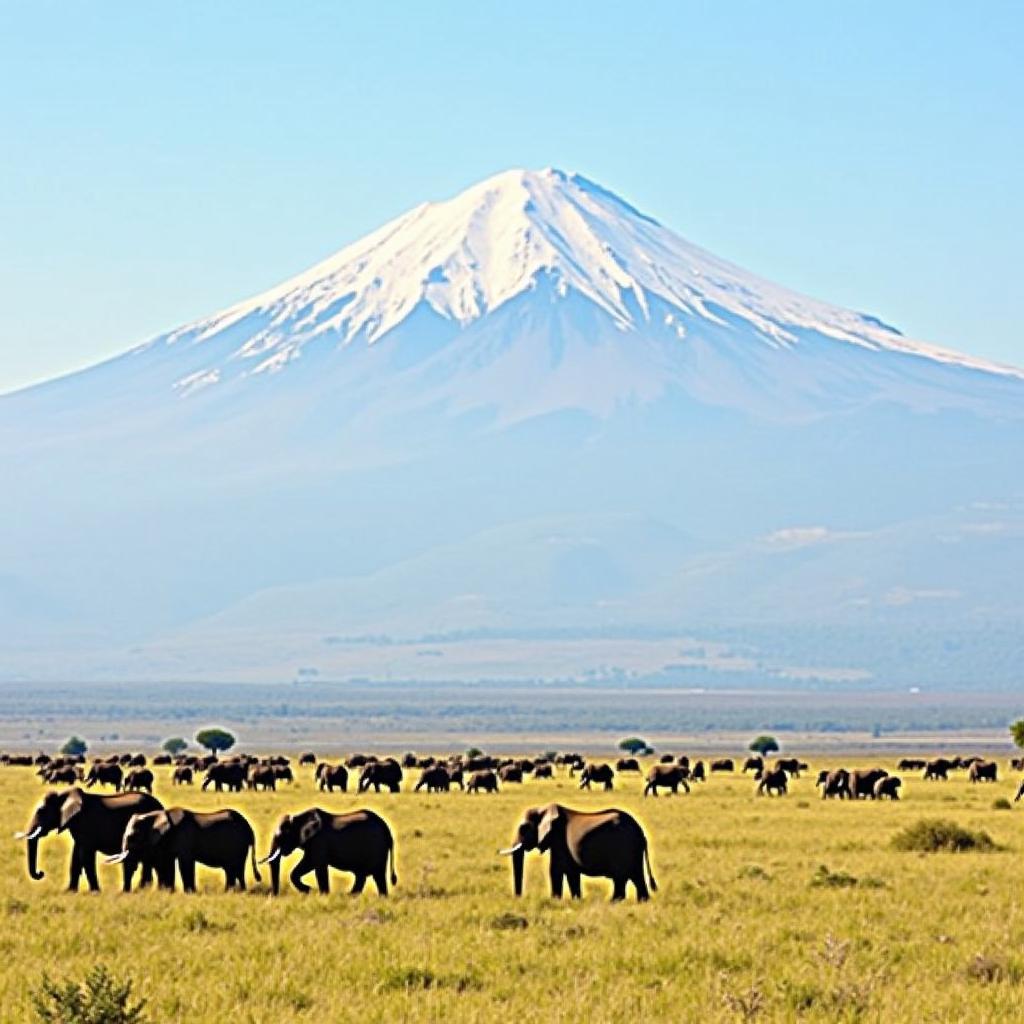 Amboseli Elephants with Kilimanjaro Backdrop