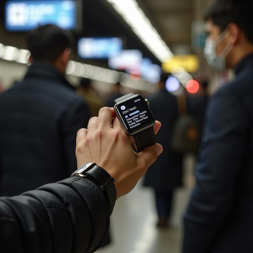 Using Apple Watch with leather band in a Japanese train station