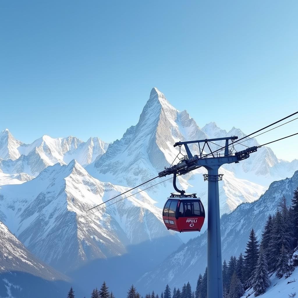 Auli Cable Car with Snow-Capped Mountains in the Background