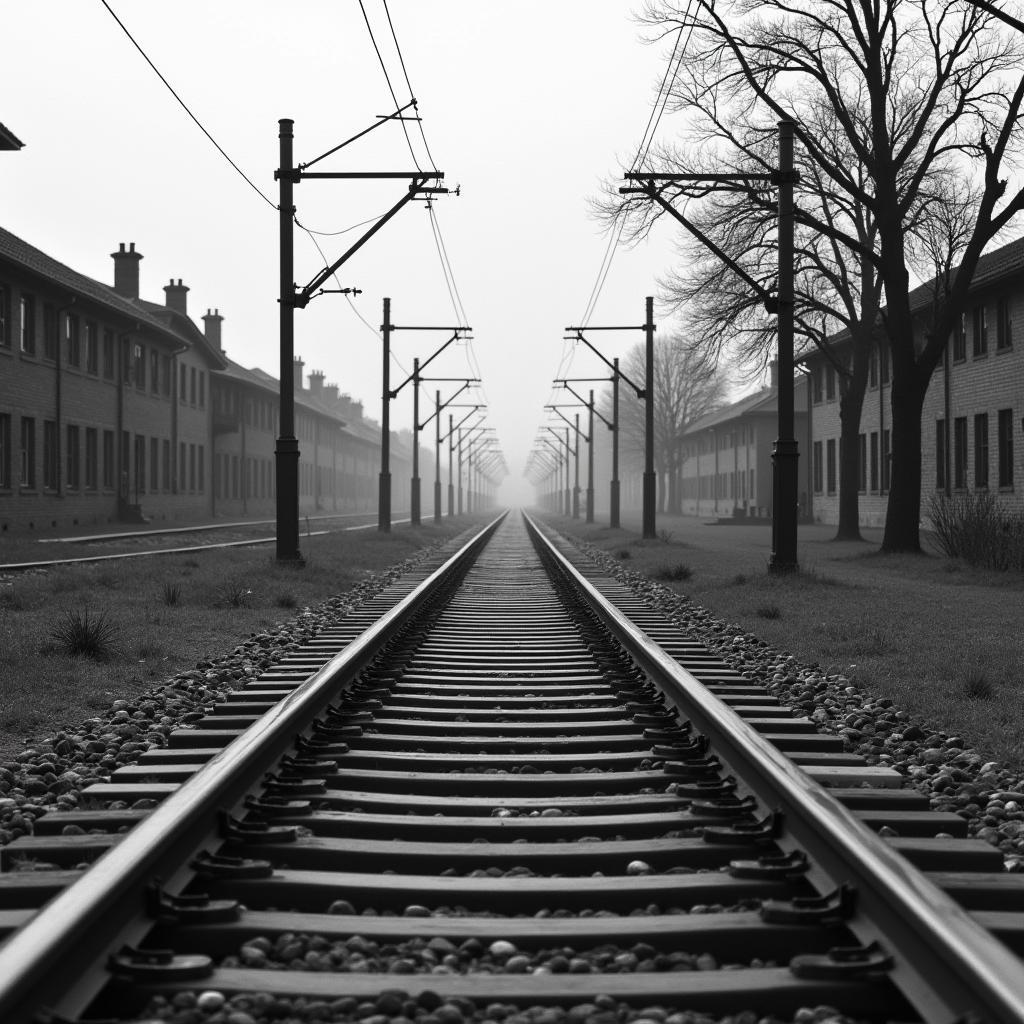 The railway tracks leading into Auschwitz-Birkenau.