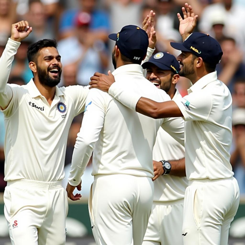 Indian team celebrating a test match victory against Australia