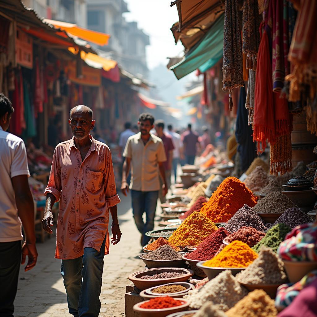 Bustling Street Market in Varanasi