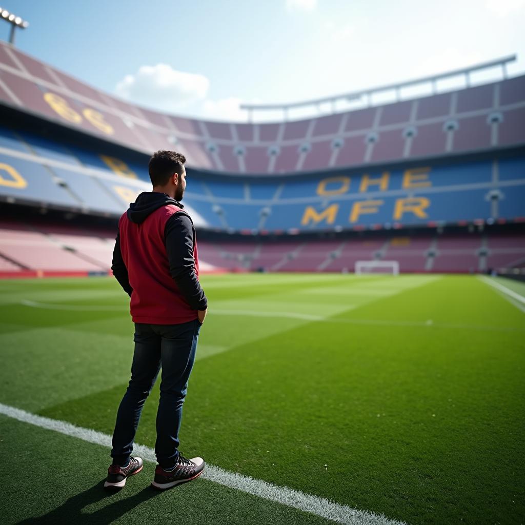 Standing on the Pitch at Camp Nou during a Stadium Tour