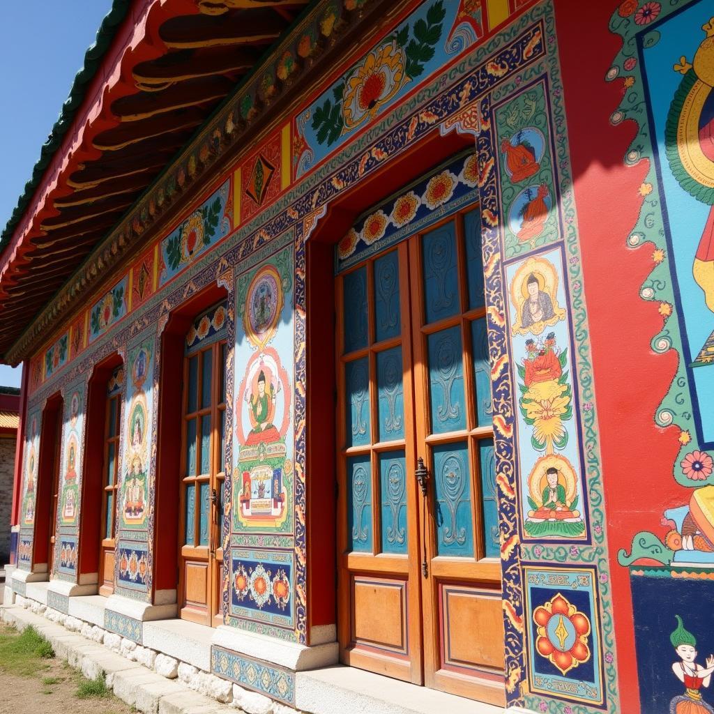 Intricate details of Bhutanese architecture on a Dzong in Thimphu.