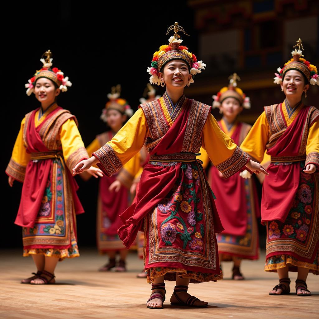 Bhutanese people in traditional attire performing a cultural dance, an immersive experience offered on many Bhutan tour packages from Mumbai.