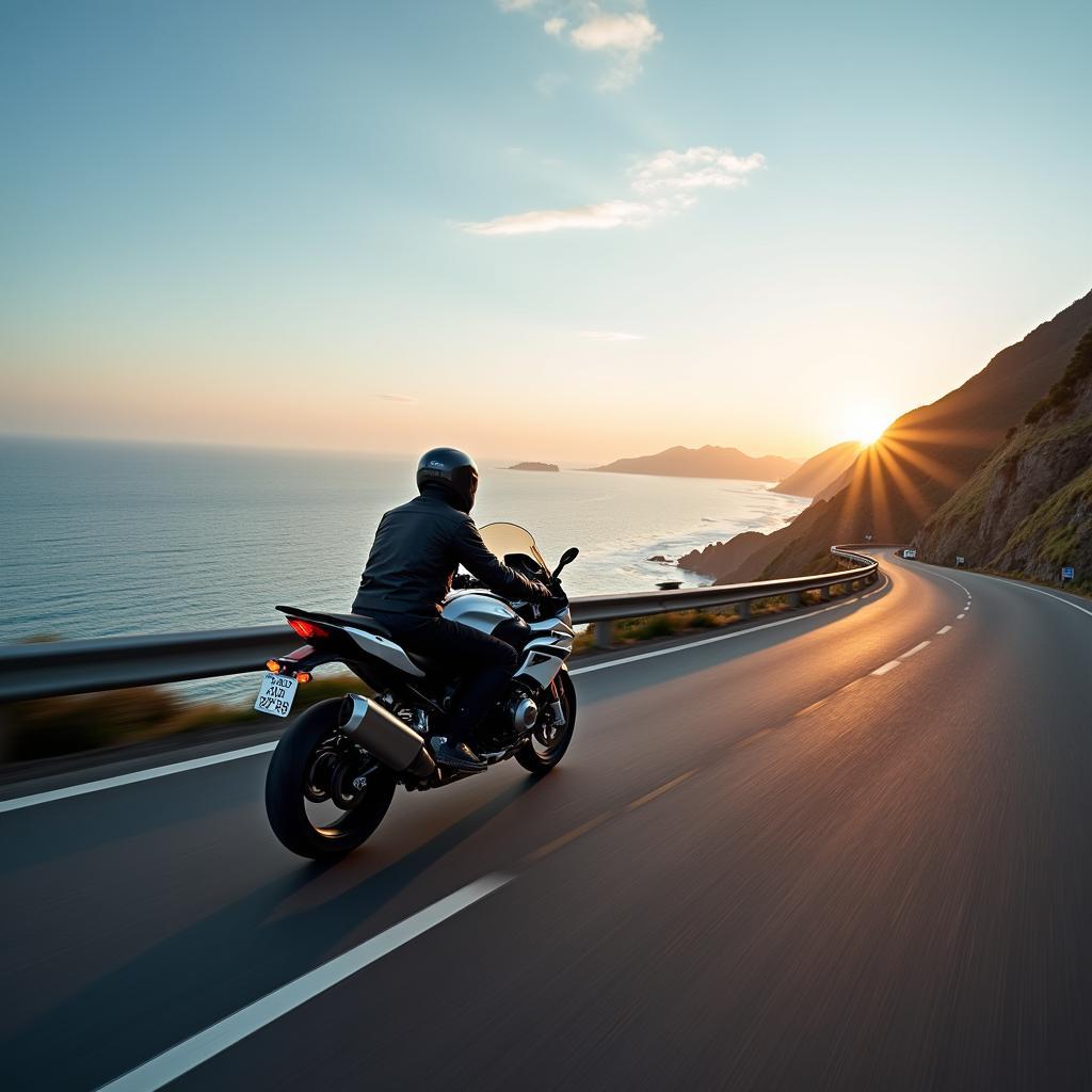 BMW Motorcycle touring along the Pacific Coast Highway in Japan