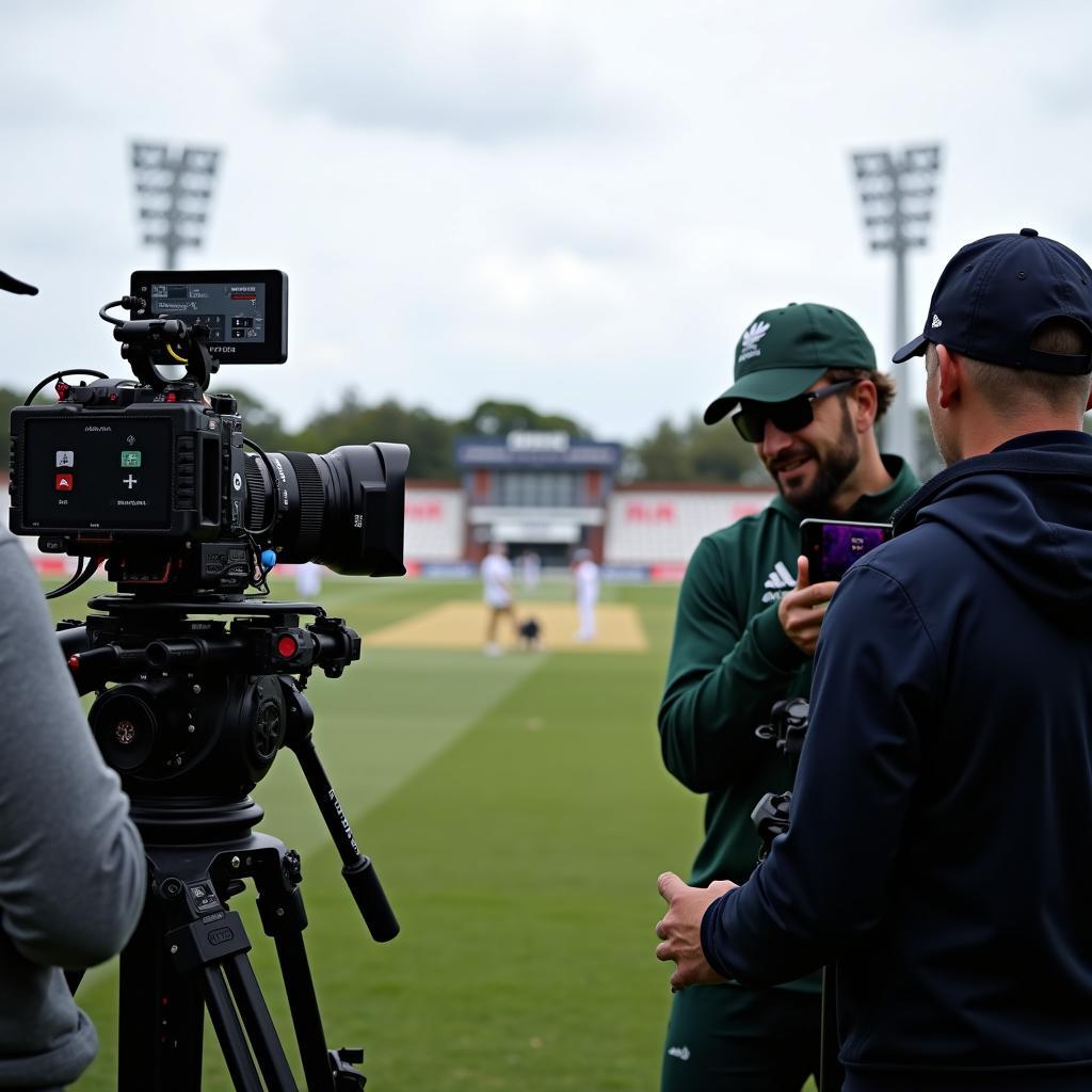 Television Crew Filming a Cricket Match During the New Zealand Tour of India 2021