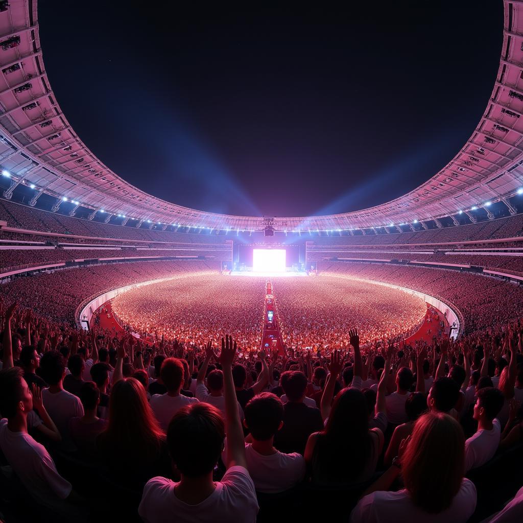 A sea of ARMY bombs lighting up the Olympic Stadium during the BTS Speak Yourself Tour Final