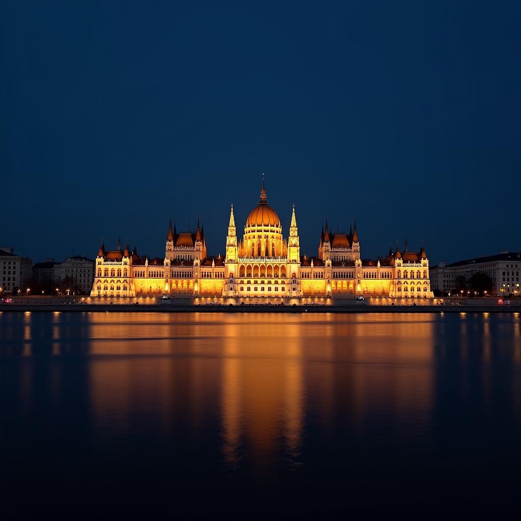 Budapest Parliament Building illuminated at night during a 5-day Eastern Europe tour