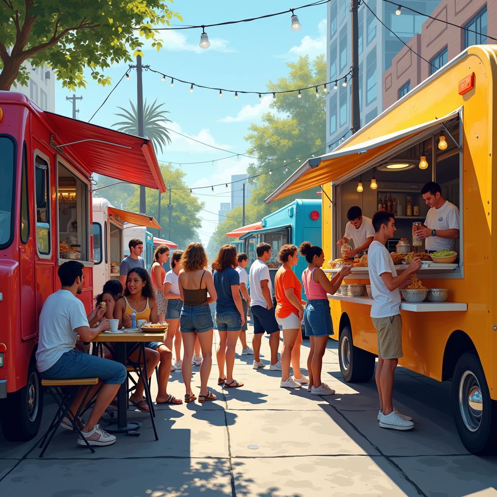 Enjoying affordable meals from food trucks in America