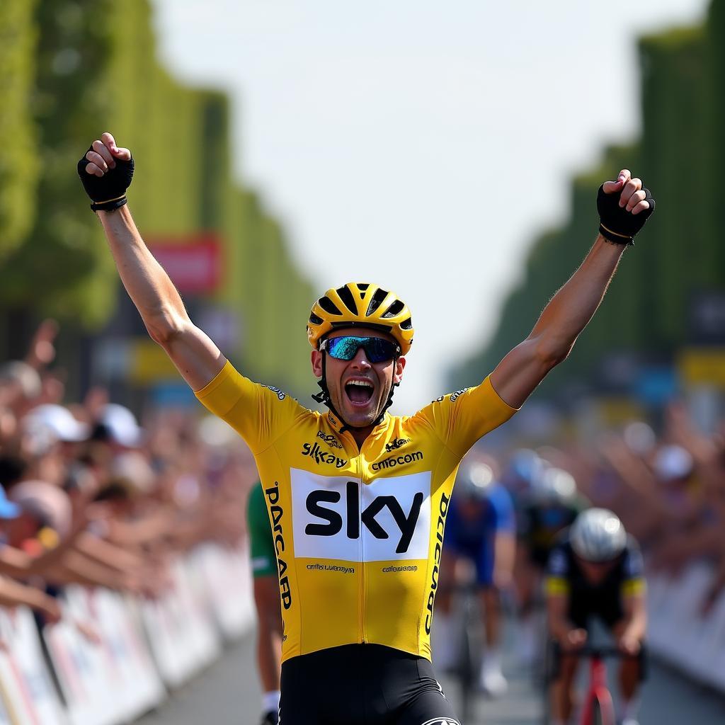 Cadel Evans celebrating his 2011 Tour de France victory