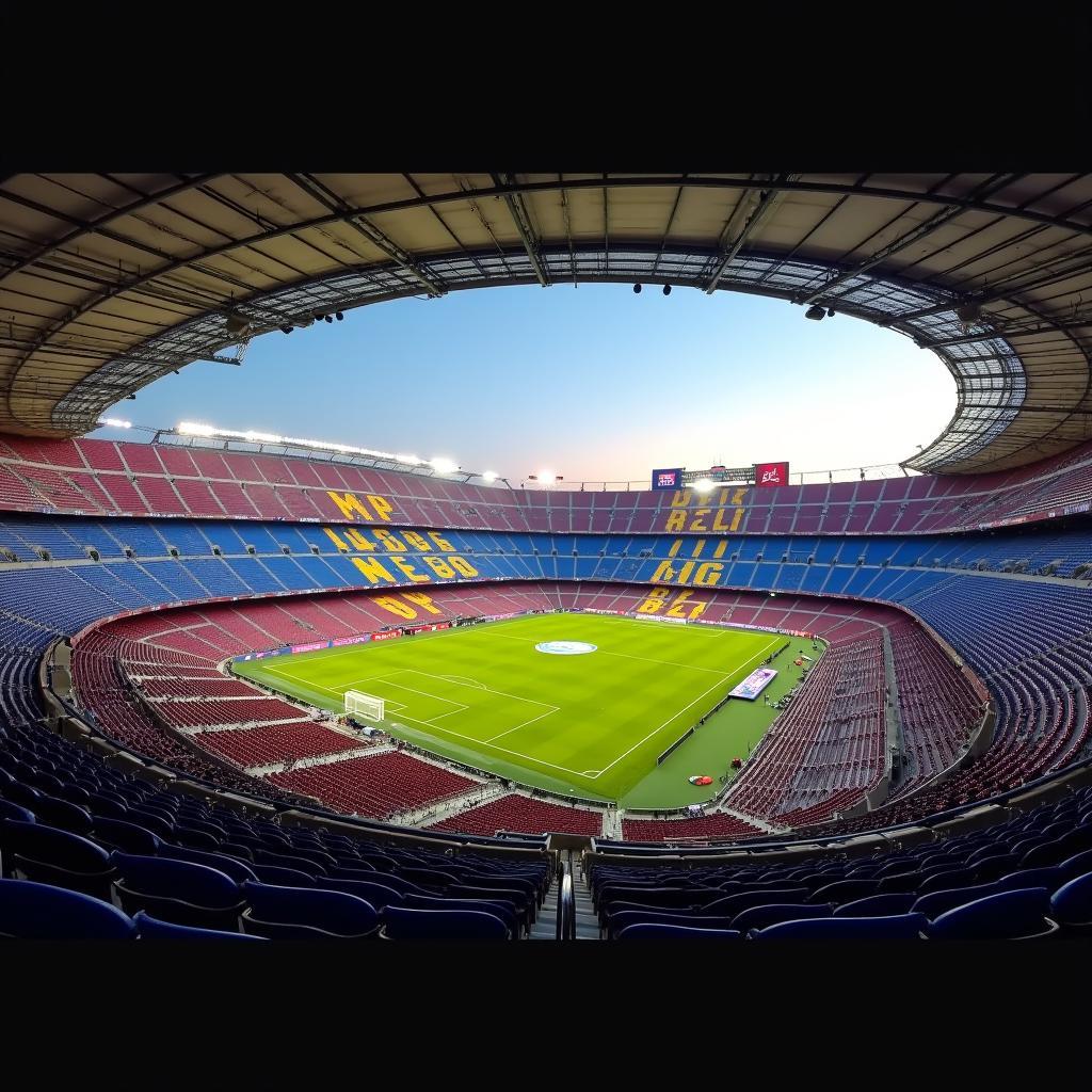 Panoramic view of Camp Nou stadium during a virtual tour