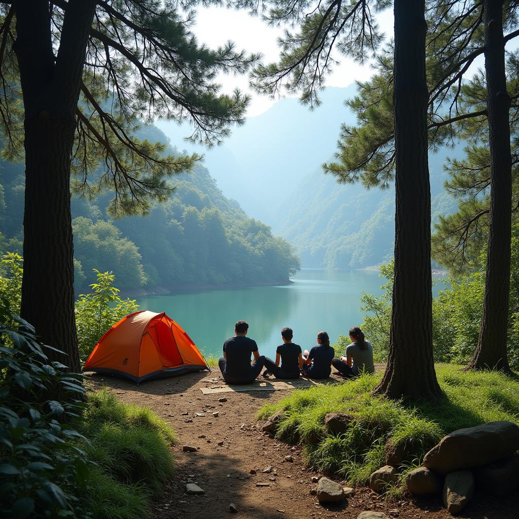 Camping and trekking in the serene landscapes of Rishikesh, India.