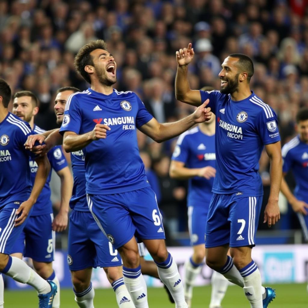 Chelsea FC players celebrating a goal during their 2015 USA tour.