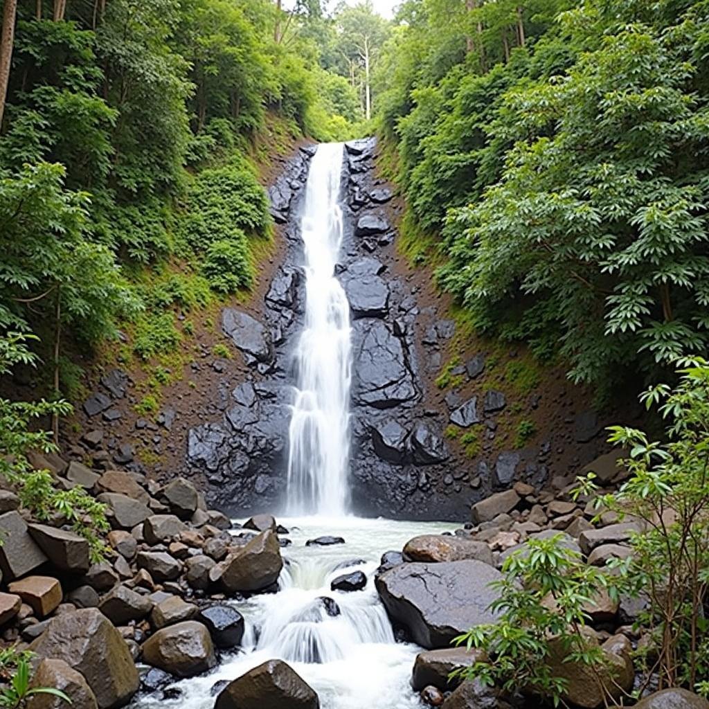 A picturesque waterfall amidst the lush greenery of Chikmagalur