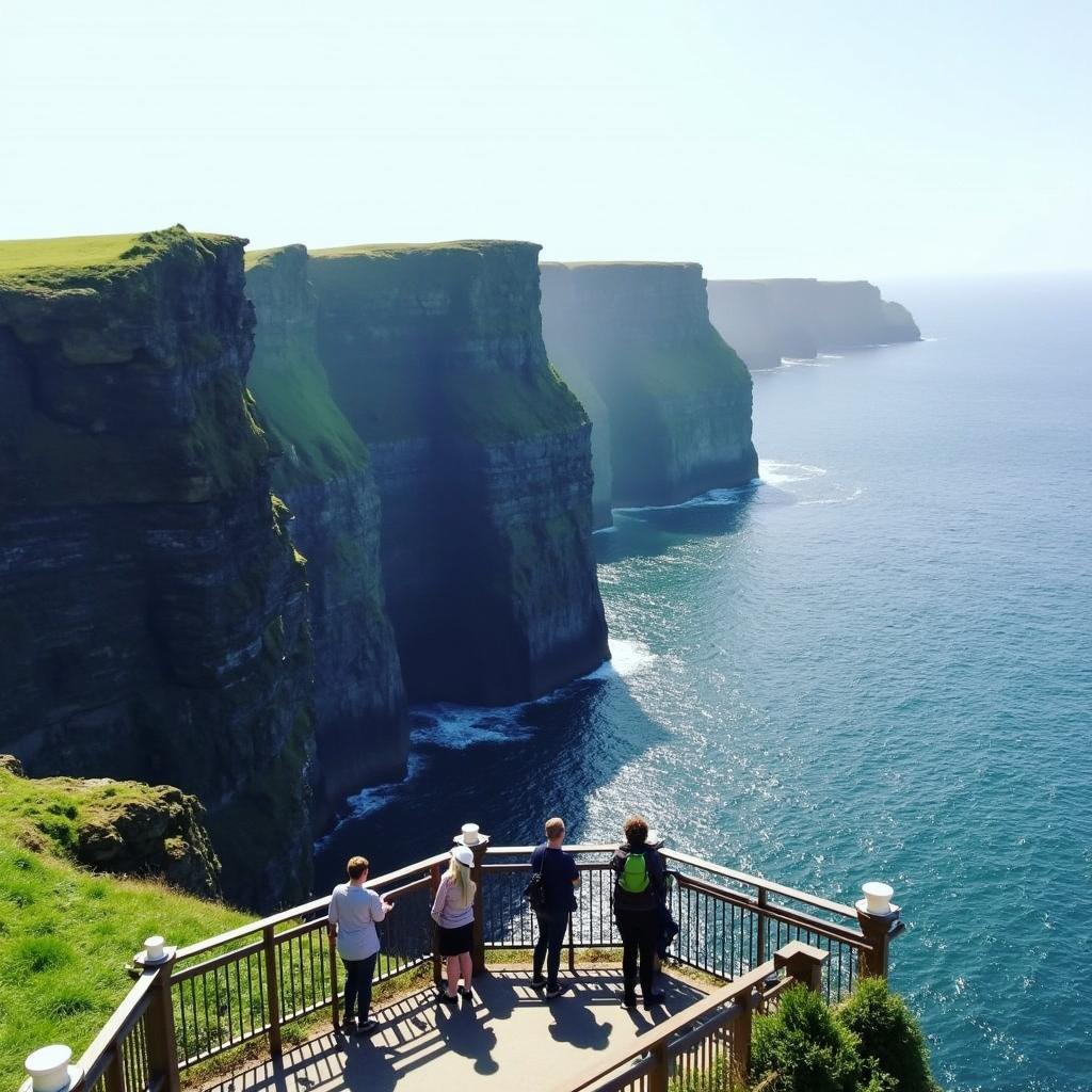 Tourists admiring the Cliffs of Moher during a 7-day Ireland tour.