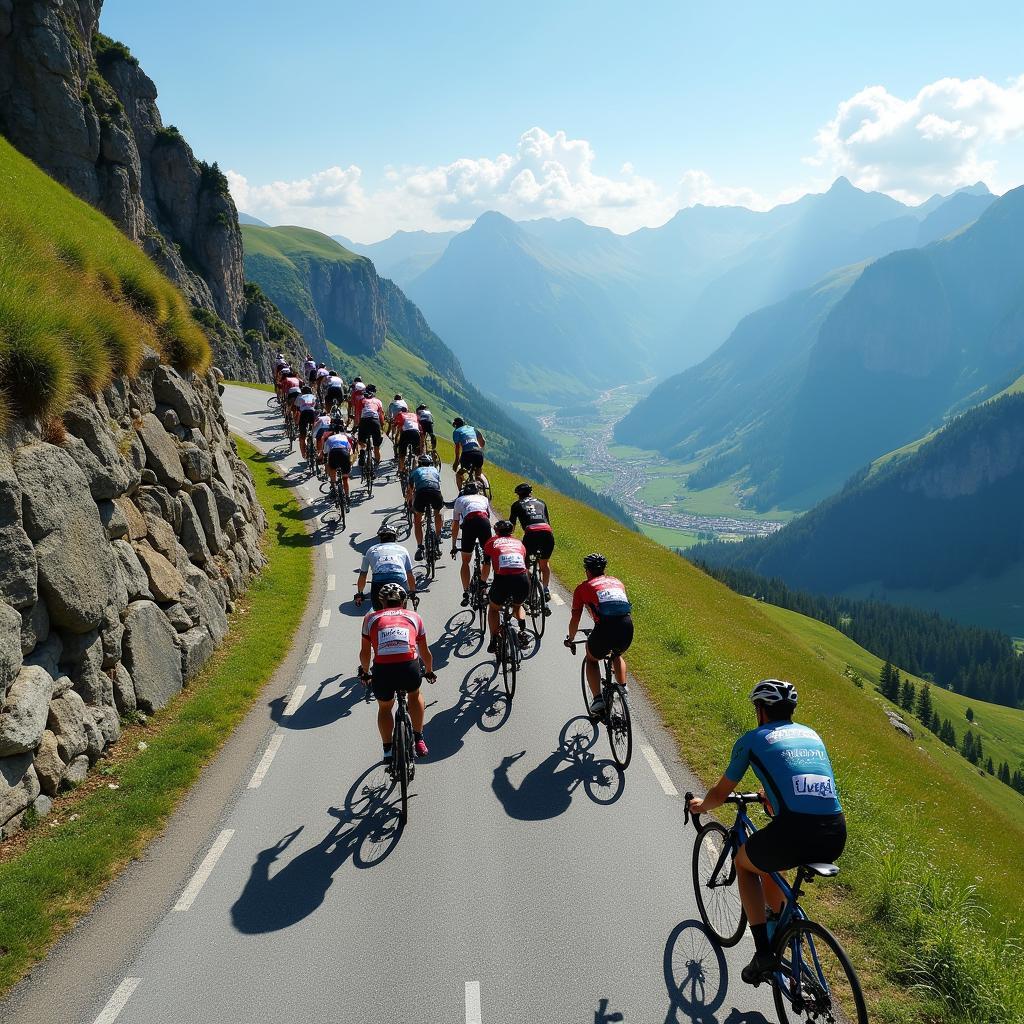 Cyclists ascending the Col de l'Iseran during the Tour de France