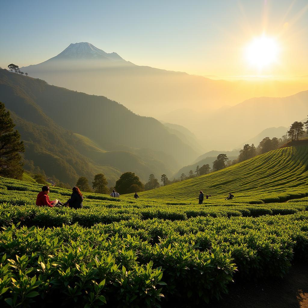 Darjeeling Tea Gardens at Sunrise with Kanchenjunga