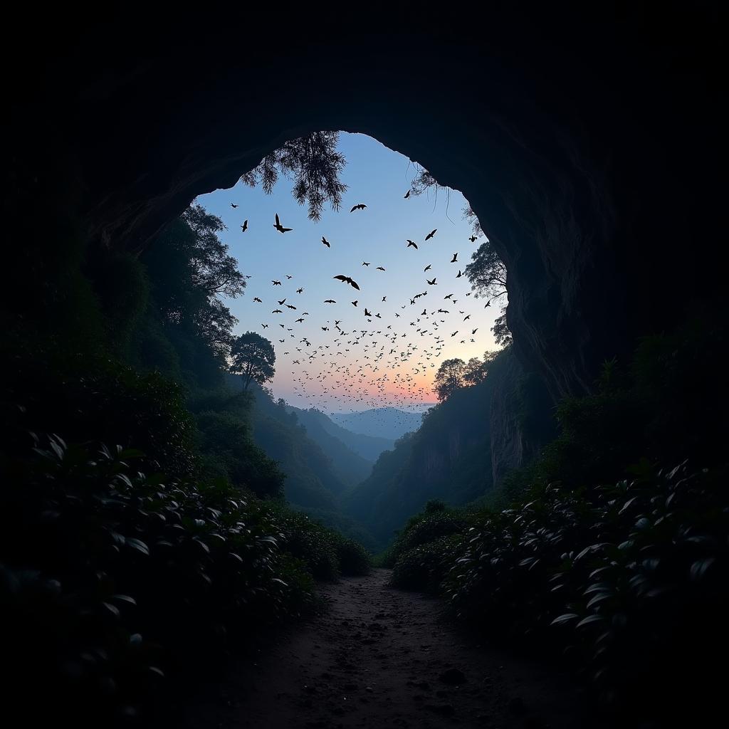 Millions of bats exiting Deer Cave at dusk in Mulu National Park