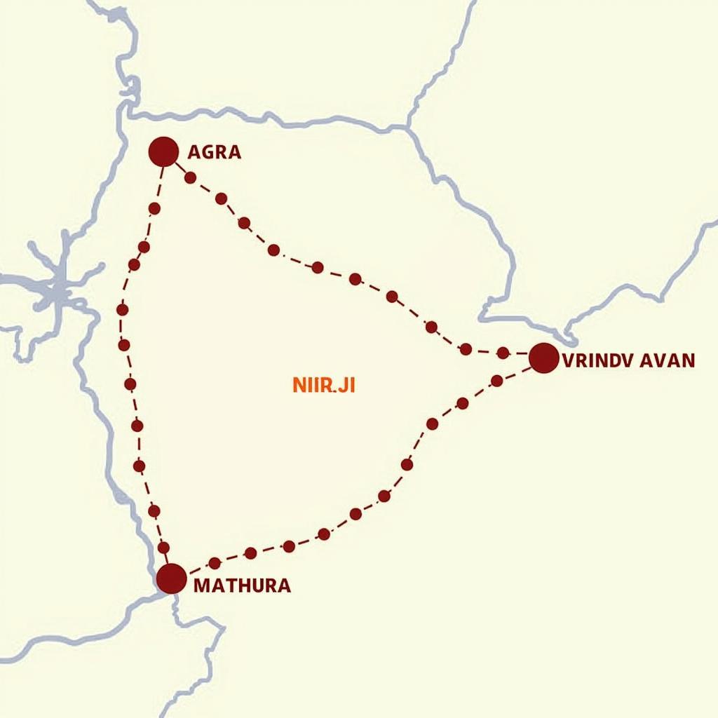 Delhi Agra Mathura Vrindavan Tour Route Map