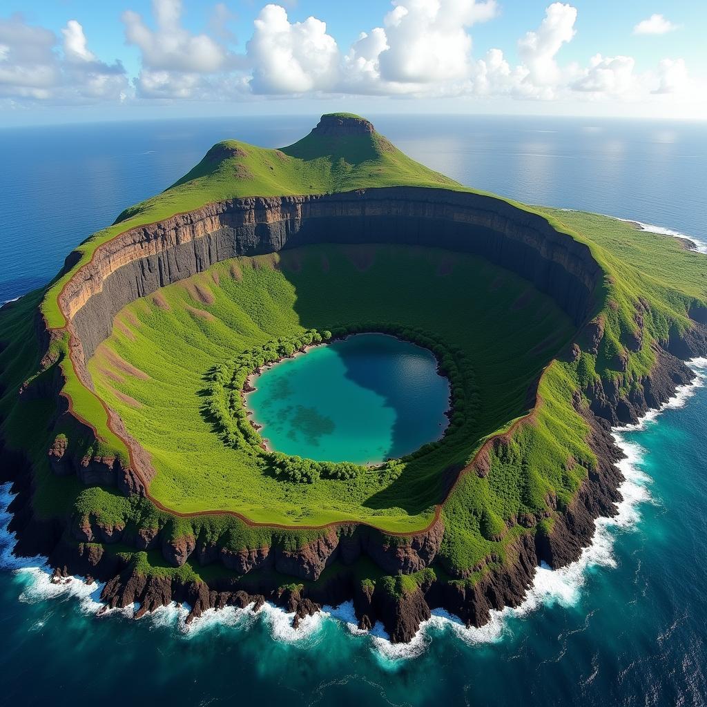 Close-up aerial view of Diamond Head crater taken during a helicopter air tour