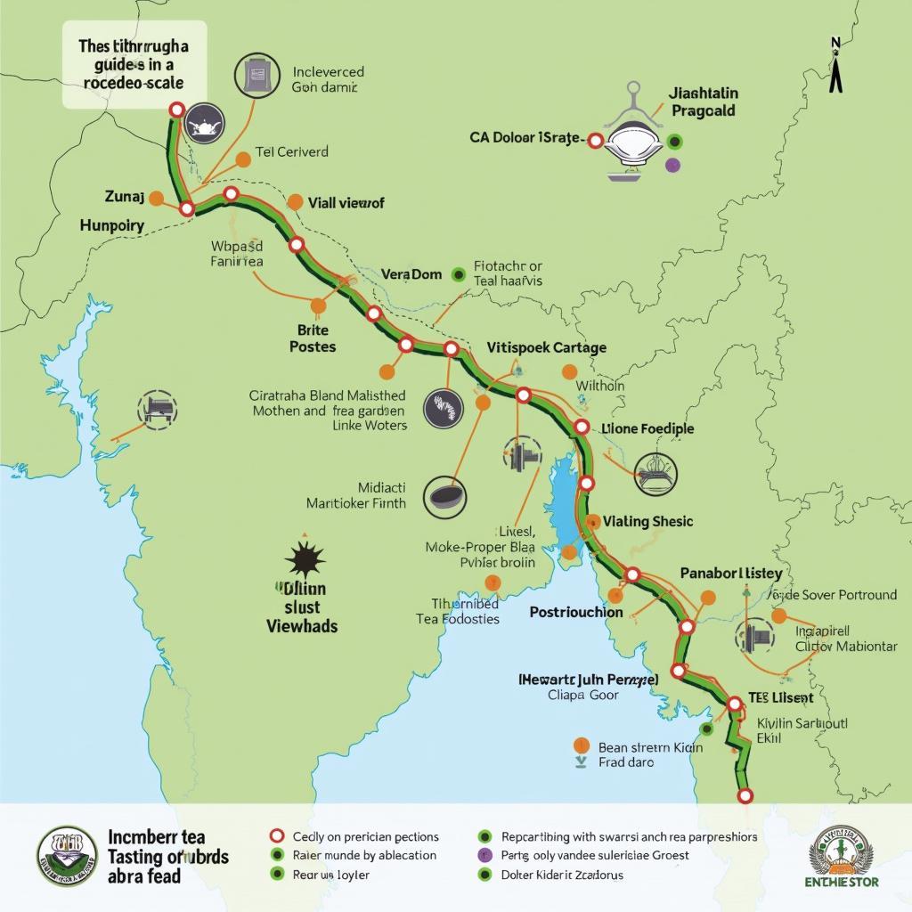 Map showing tea gardens and scenic routes in Dooars, India