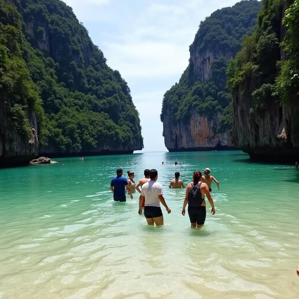 Tourists entering the Secret Lagoon during Tour C in El Nido, Palawan.