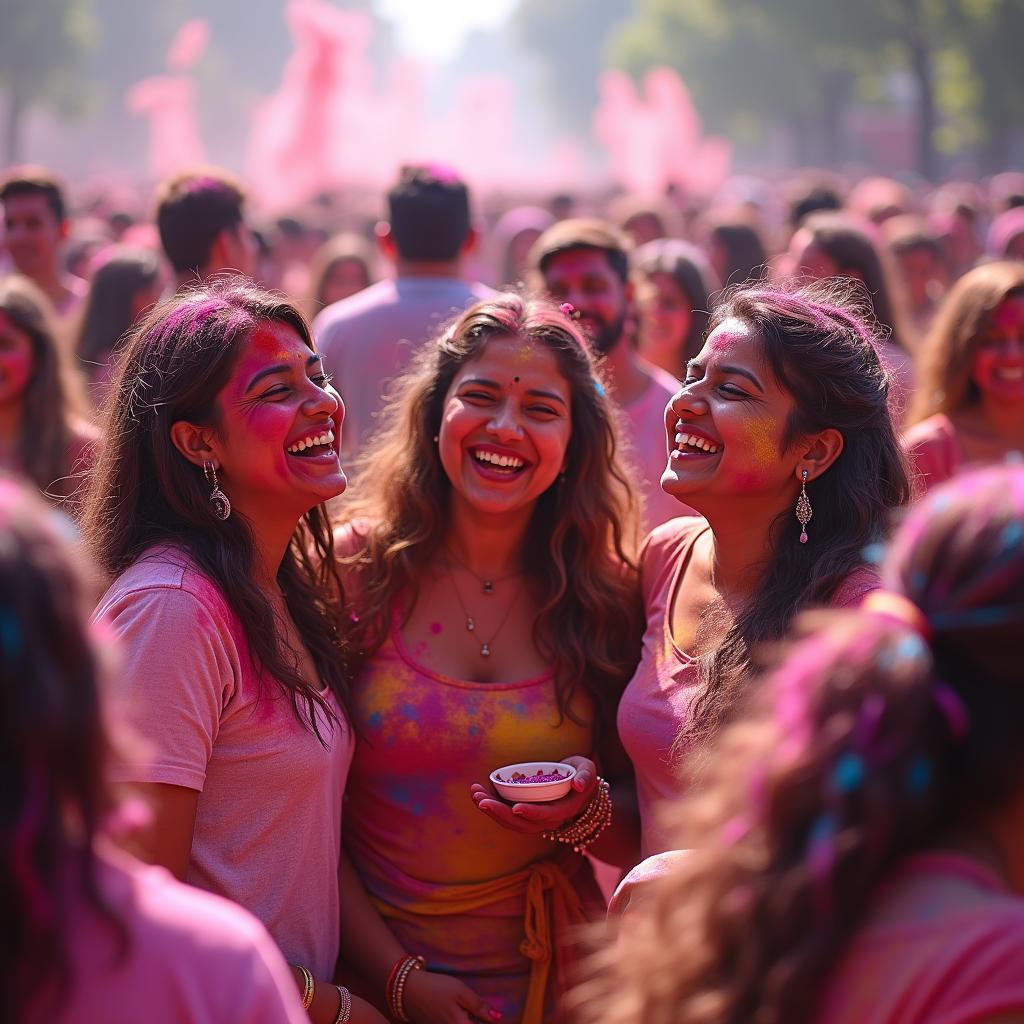 Celebrating the Holi festival during an eng tour of India