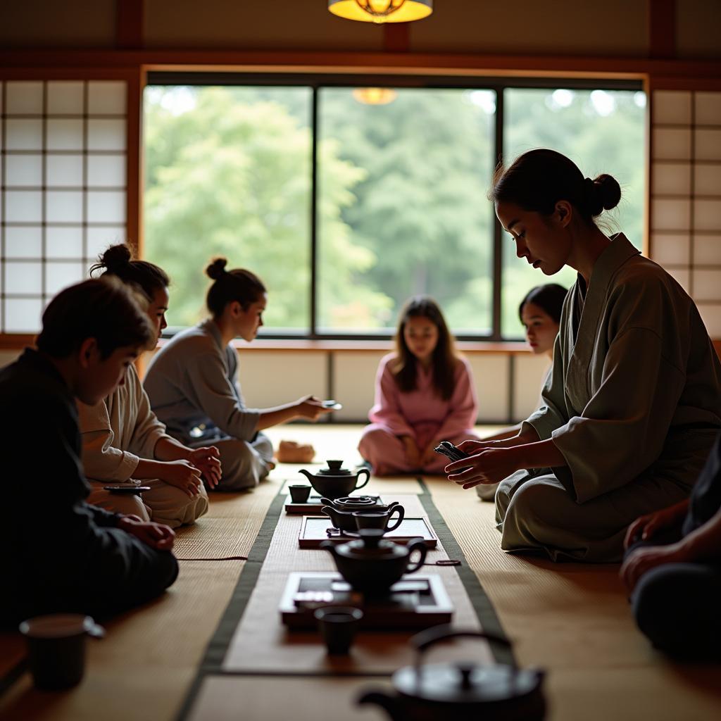 Enjoying a traditional Japanese tea ceremony