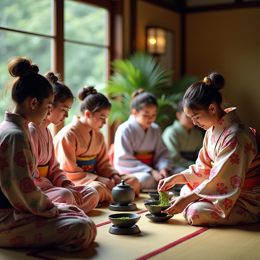 Experiencing a Japanese tea ceremony in traditional kimono