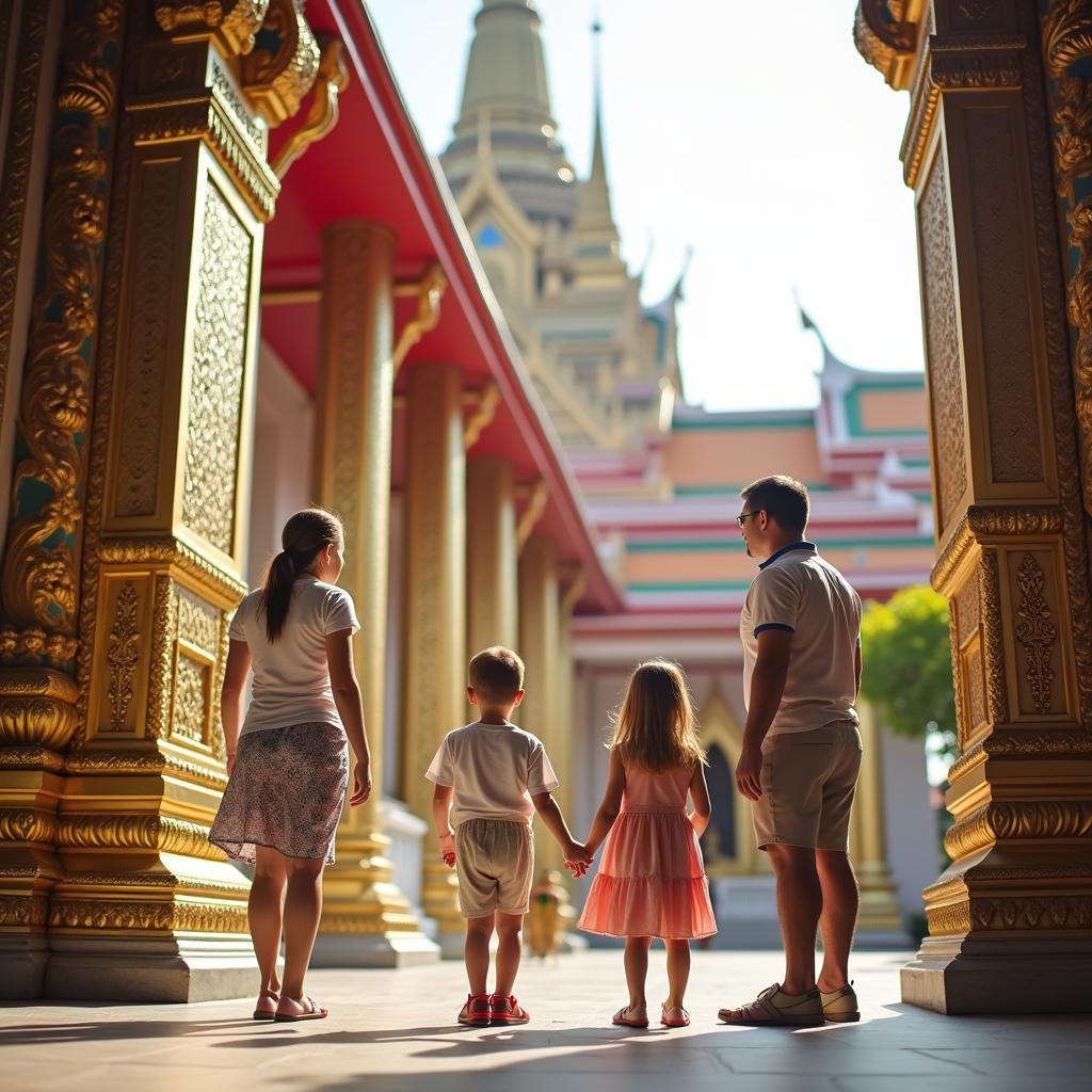 Family exploring the temples of Bangkok