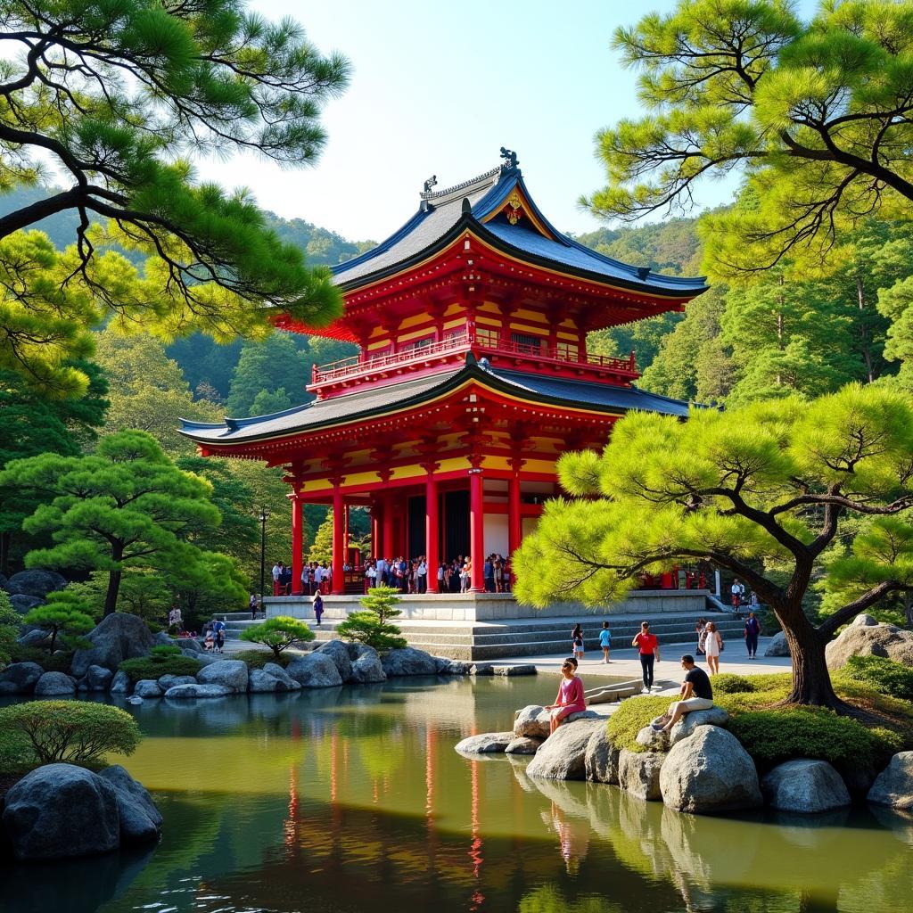 A serene temple in Kyoto surrounded by lush gardens