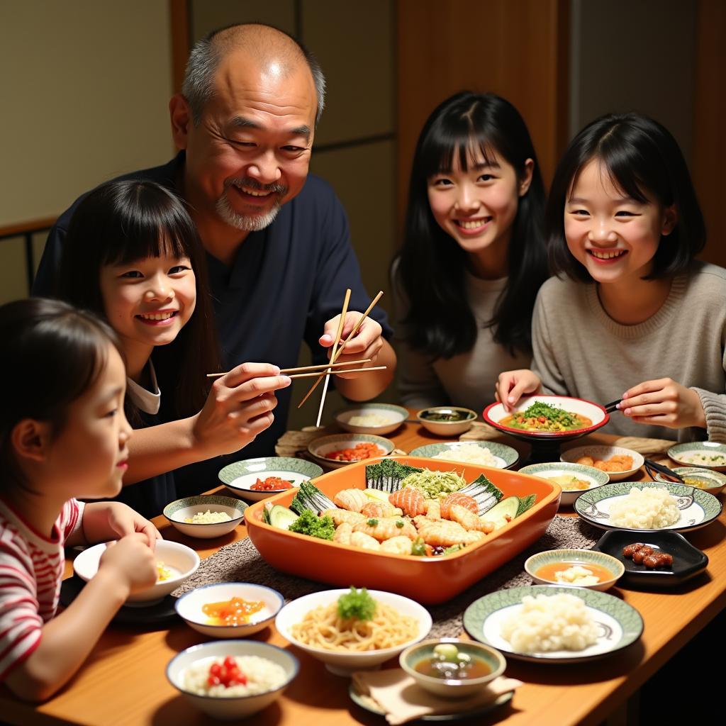 Family Enjoying Japanese Cuisine