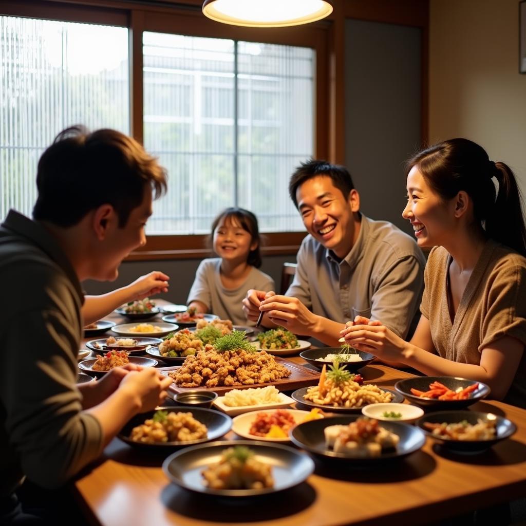 Family enjoying a traditional Japanese meal