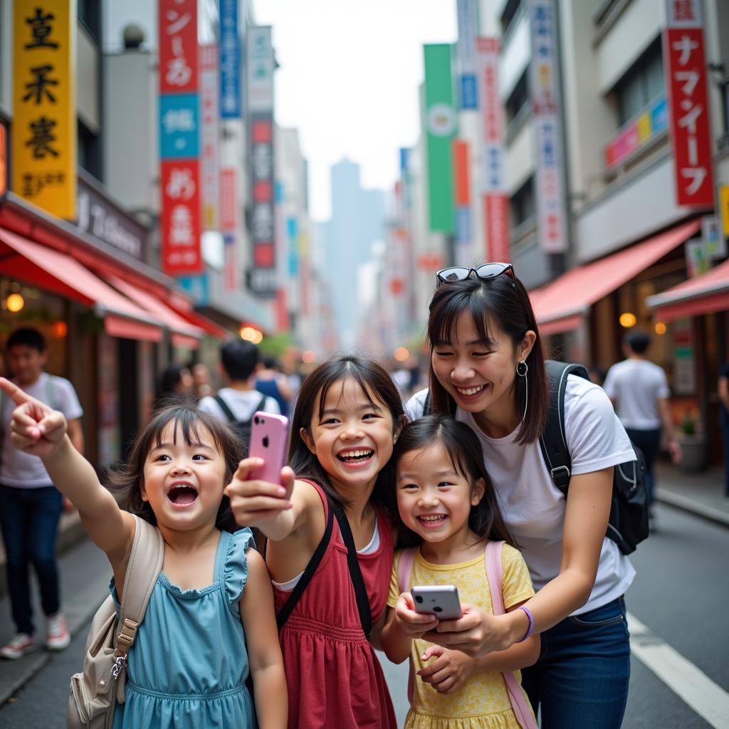 Family Exploring Tokyo Japan