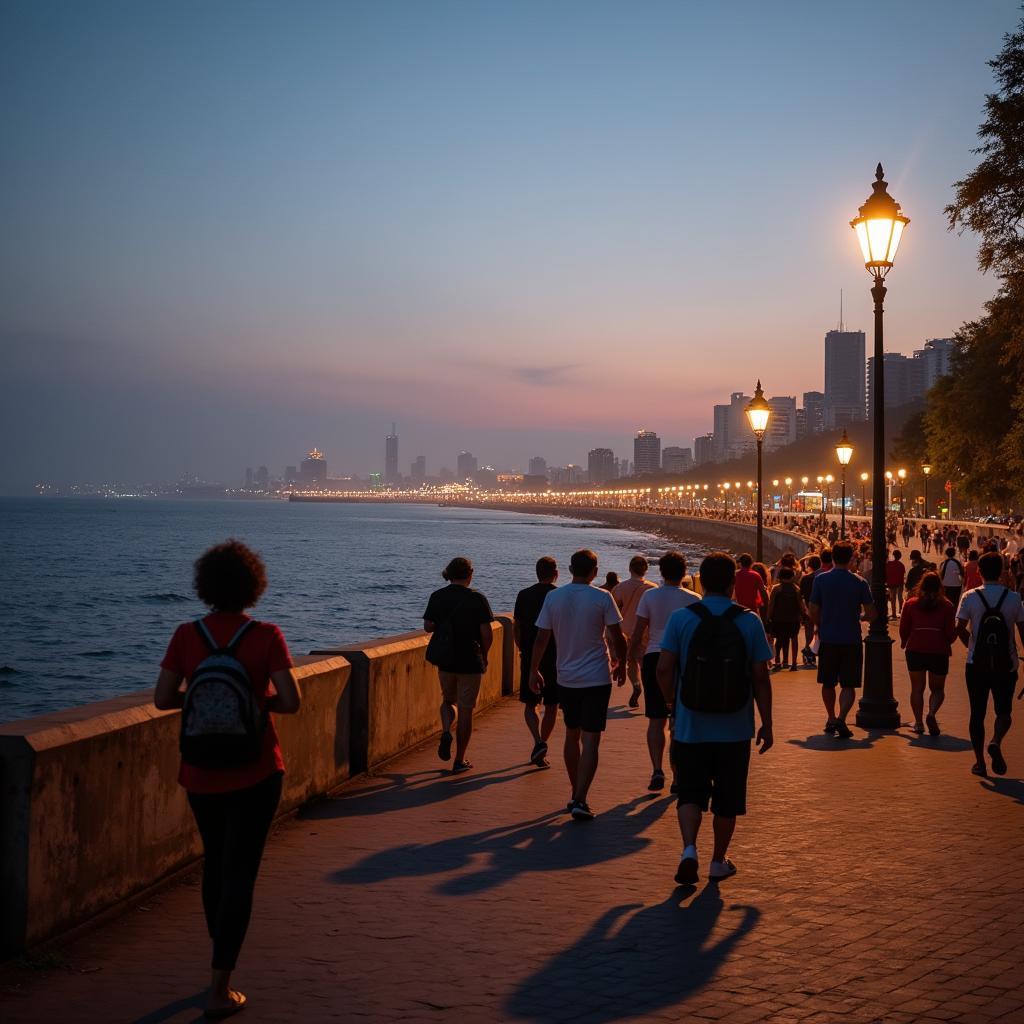 Enjoying the view during a free walking tour of Marine Drive, Mumbai