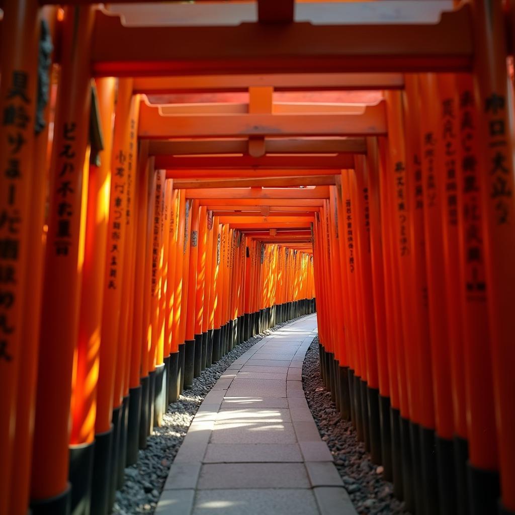 Fushimi Inari Shrine in Kyoto, Japan with thousands of red torii gates.