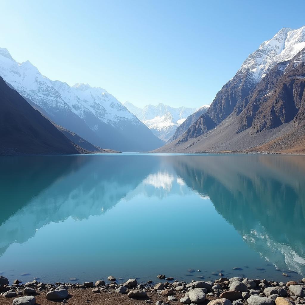 Tsomgo Lake with snow-capped mountains in Gangtok